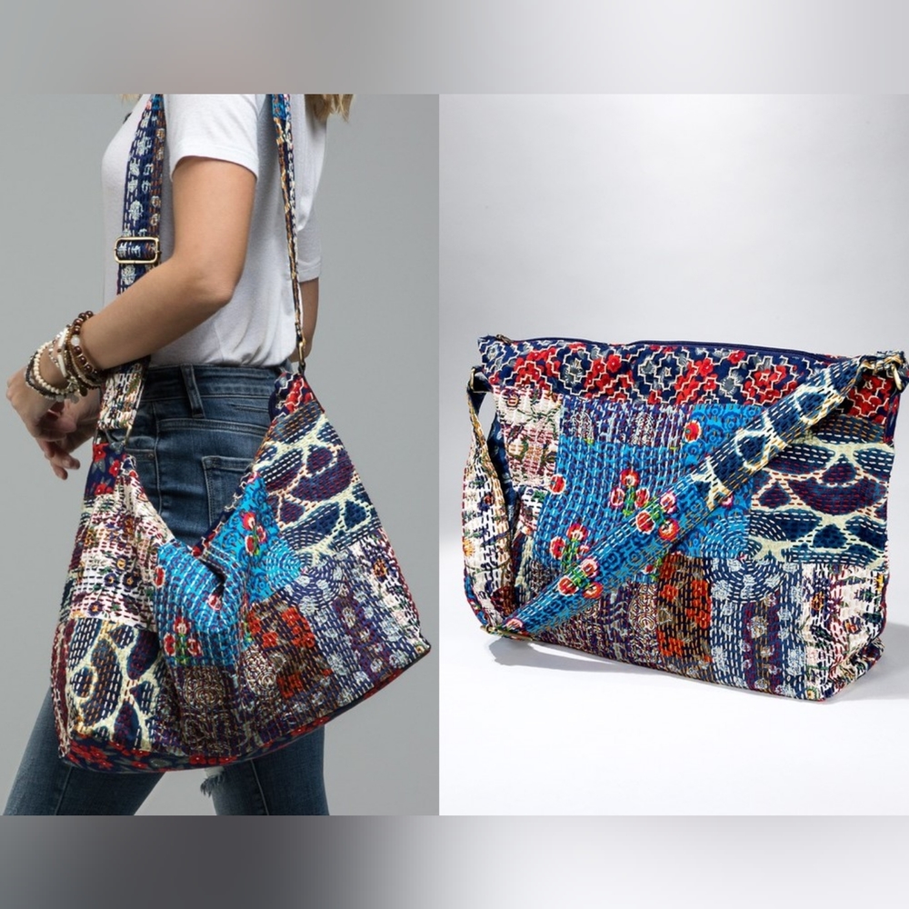 Boho Chic - Hand Stitched Patchwork Shoulder Bag - Fully Lined - Bohemian Style